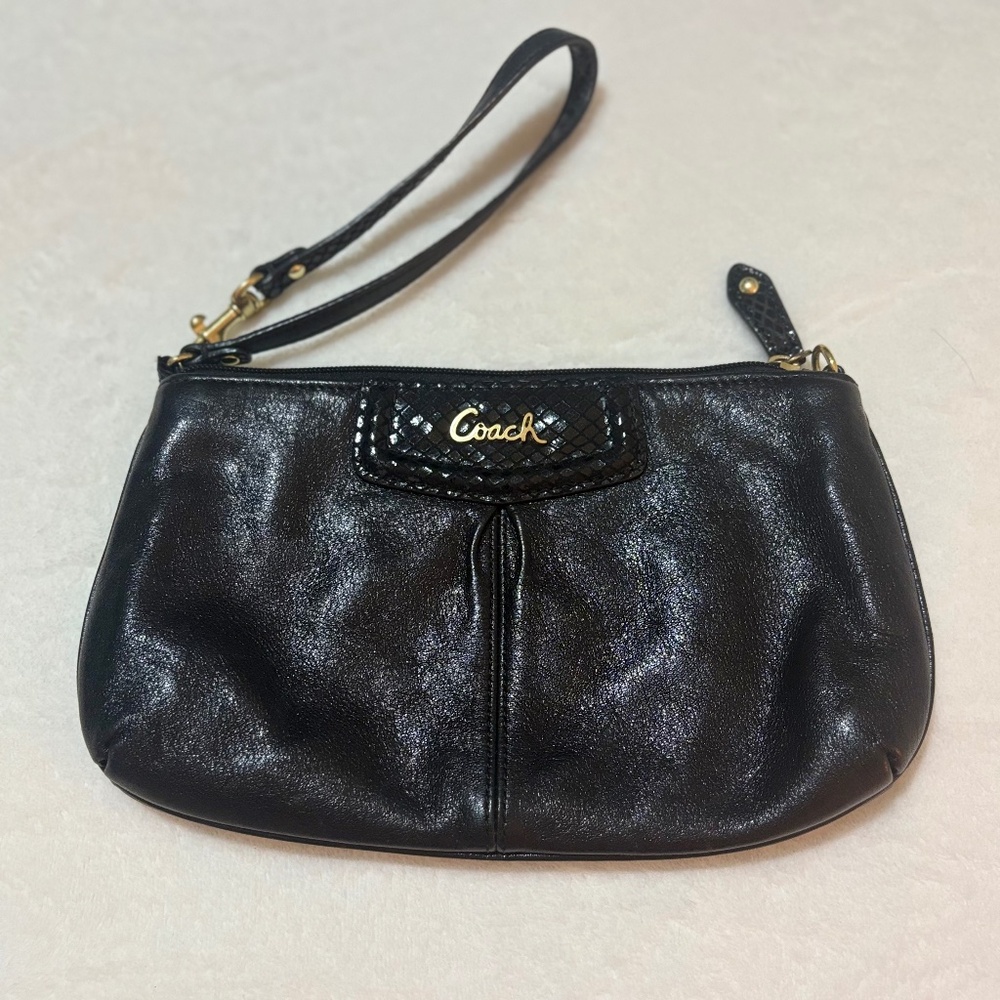 Coach Wristlet - black with gold hardware